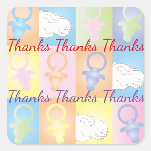 Baby shower Vierkante Stickers Paci Bunny (Voorkant)