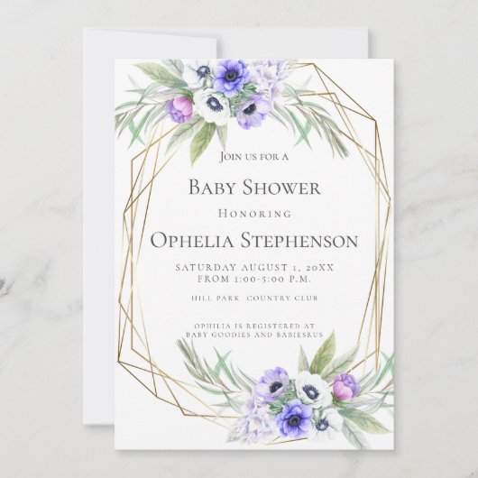 BABY SHOWER | Violet Anemone Floral Kaart (Voorkant)