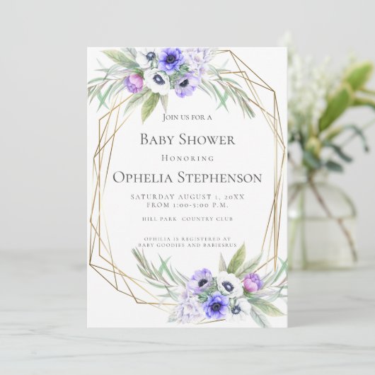 BABY SHOWER | Violet Anemone Floral Kaart (Staand voorkant)