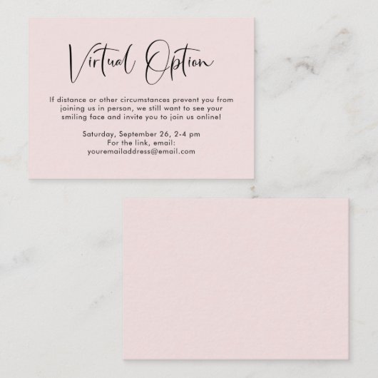 Baby shower Virtual Option Roze Informatiekaartje (Voorkant / Achterkant)
