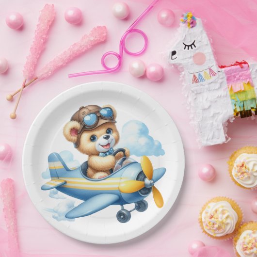 Baby shower vliegende teddybeer papieren bordje (Feest)