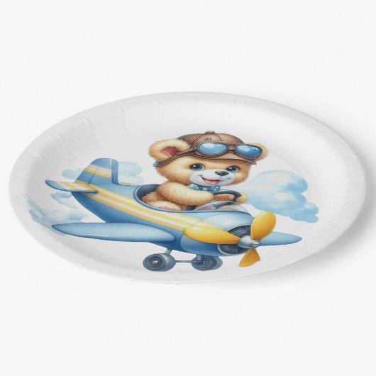 Baby shower vliegende teddybeer papieren bordje (Gekanteld)