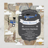 Baby shower  vliegtuig en Wereldkaart Kaart (Voorkant / Achterkant)