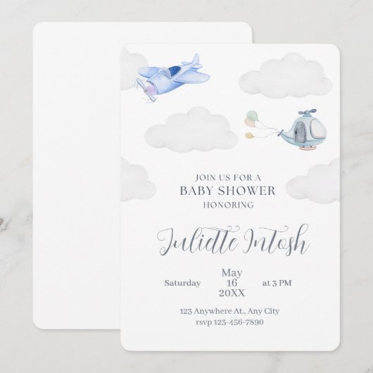 Baby shower vliegtuig uitnodigt kaart (Voorkant / Achterkant)