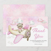 Baby shower vliegtuigroze Teddy Bear Bedankkaart (Voorkant / Achterkant)