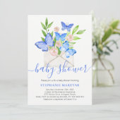 Baby shower Vlinder Blauw Bloemen Envelop Kaart (Staand voorkant)
