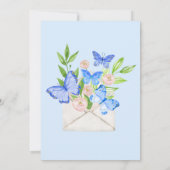 Baby shower Vlinder Blauw Bloemen Envelop Kaart (Achterkant)