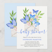 Baby shower Vlinder Blauw Bloemen Envelop Kaart (Voorkant / Achterkant)