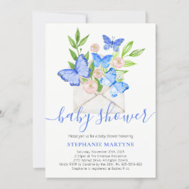 Baby shower Vlinder Blauw Bloemen Envelop Kaart