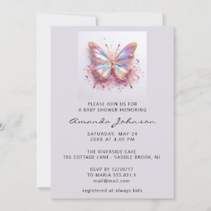 Baby shower Vlinder Meisje Roos Holografisch Kaart