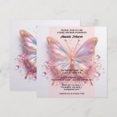 Baby shower vlinder meisje roze blauw diamant kaart (Voorkant / Achterkant)