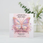 Baby shower vlinder meisje roze blauw diamant kaart (Staand voorkant)