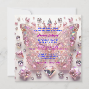 Baby Shower Vlinder MeisjeRoze Kristallen Diamant Kaart