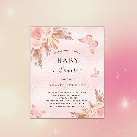 Baby shower vlinder pampas boho uitnodiging