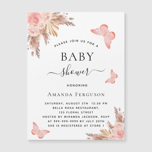 Baby shower vlinder pampas - magneet (Voorkant)