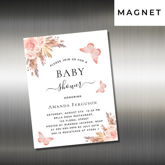 Baby shower vlinder pampas - magneet