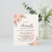 Baby shower vlinder roze beige pampas uitnodiging (Staand voorkant)