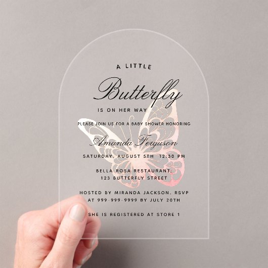 Baby shower vlinder roze meisje boog acryl uitnodigingen (Insitu (Draagbaar))