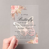 Baby shower Vlinder Roze Meisje Pampas Grass Clear Acryl Uitnodigingen (Insitu (Draagbaar))