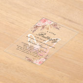 Baby shower Vlinder Roze Meisje Pampas Grass Clear Acryl Uitnodigingen (Laagn)