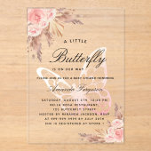 Baby shower Vlinder Roze Meisje Pampas Grass Clear Acryl Uitnodigingen (Voorkant)
