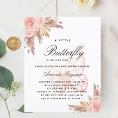 Baby shower Vlinder Roze Meisje Pampas Uitnodiging