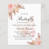 Baby shower Vlinder Roze Meisje Pampas Uitnodiging (Voorkant)