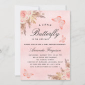Baby shower vlinder roze pampaggras kaart (Voorkant)