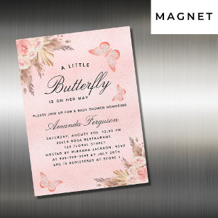 Baby shower vlinder roze pampas luxe magnetische uitnodiging