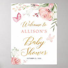 Baby shower vlinderbloemig meisje welkom bord