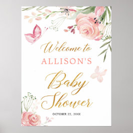 Baby shower vlinderbloemig meisje welkom bord poster