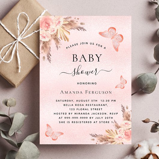 Baby shower vlinderbloemzaad bloesems kaart
