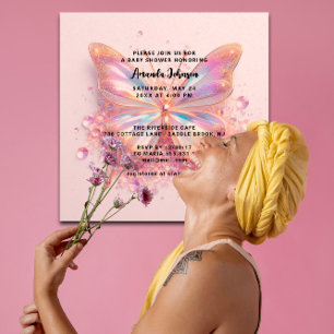Baby Shower VlindermeisjeRoze Kristallen Diamant Kaart