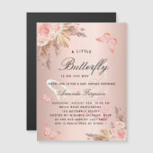 Baby shower vlinderroze meisje pampas boho luxe magnetische uitnodiging (Voorkant / Achterkant)