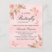 Baby shower vlinderroze pampagmeisje uitnodiging briefkaart (Voorkant)