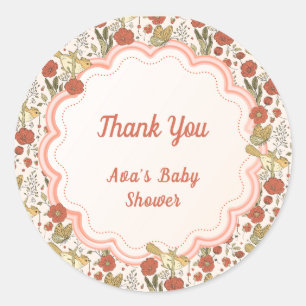 Baby Shower Vlinders & Bloesems Poëtisch Bloemmo Ronde Sticker