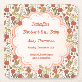 Baby Shower | Vlinders & Bloesems Poetische Bloeme Kartonnen Onderzetters