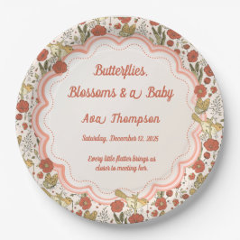 Baby Shower | Vlinders & Bloesems Poetische Bloeme Papieren Bordje