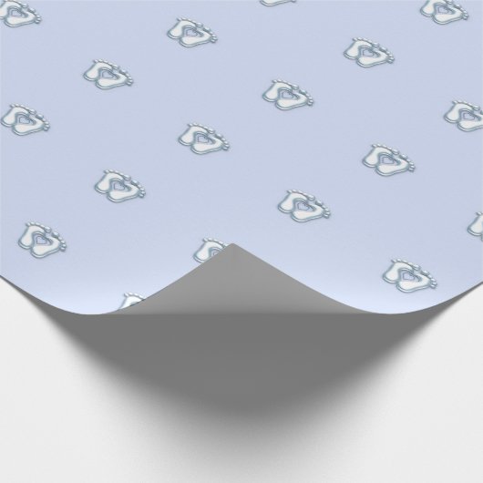 Baby shower Voeten Hart Blauw Pastel Cadeaupapier (Hoek)