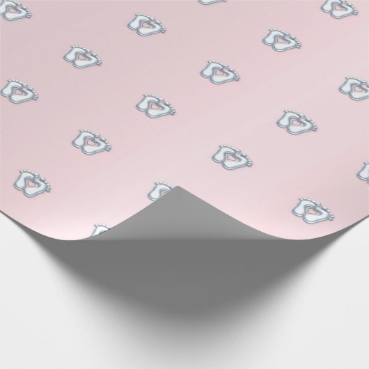 Baby shower Voeten Hart Roze Pastel Cadeaupapier (Hoek)