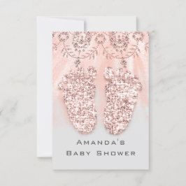 Baby Shower Voeten Zilver Meisje Koninklijke Roos  Kaart
