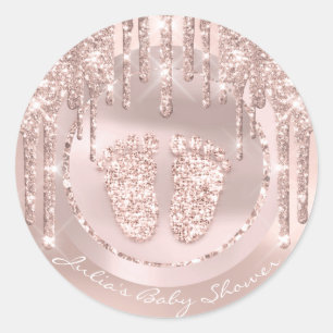 Baby shower Voetroze naam druppelaar Roos Glitter Ronde Sticker