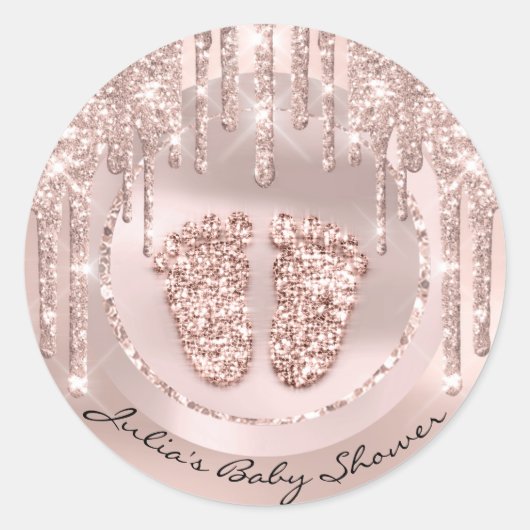 Baby shower Voetroze naam druppelaar Roos Glitter Ronde Sticker (Voorkant)