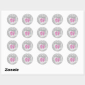 Baby shower Voetroze naam druppelt grijs glitter Ronde Sticker (Vel)
