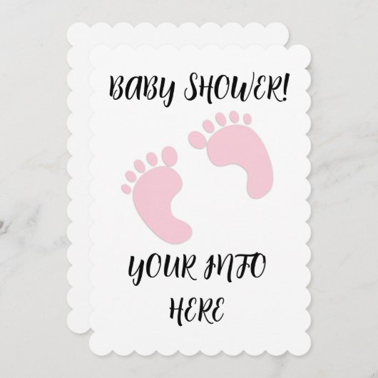 BABY SHOWER VOETVOET PRINTS SCRIPT UITNODIGINGEN (Voorkant / Achterkant)