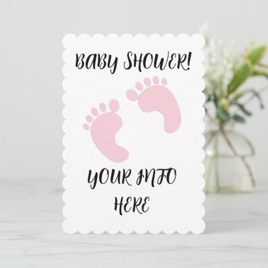 BABY SHOWER VOETVOET PRINTS SCRIPT UITNODIGINGEN (Staand voorkant)