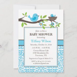 Baby Shower Vogelnest in het Blauw Kaart