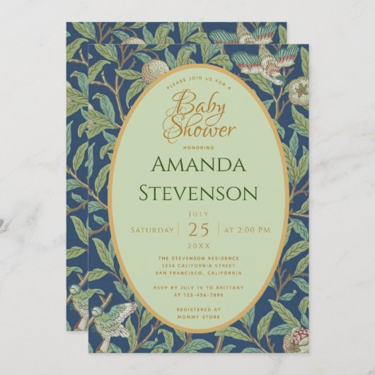 Baby shower Vogels Granaatappel Groene Bladeren Mo Kaart (Voorkant / Achterkant)