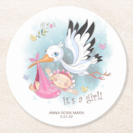 *~* Baby shower Vogels Stork Baby Girl Flowers Ronde Kartonnen Onderzetter