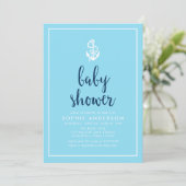 Baby shower voor ankerblauw script kaart (Staand voorkant)